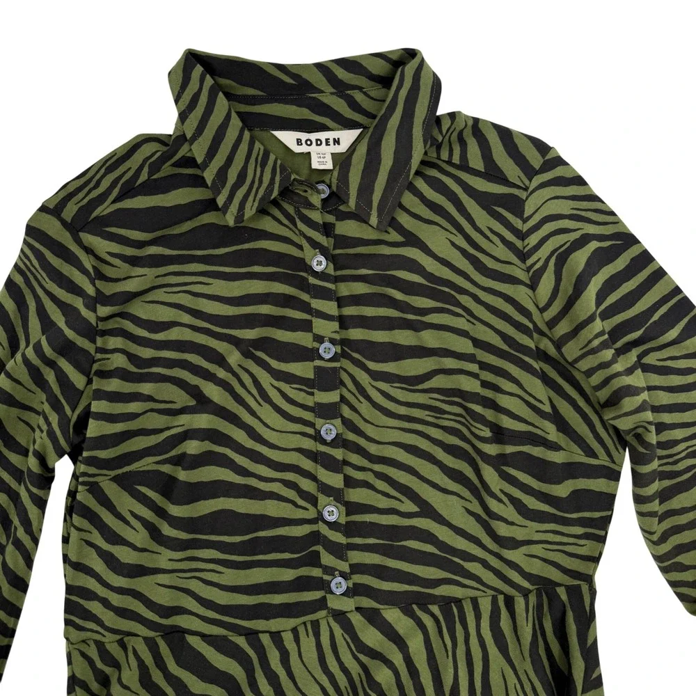 Boden Olive Green Zebra-Print Midi Shirt Dress - Picture 4 of 7
